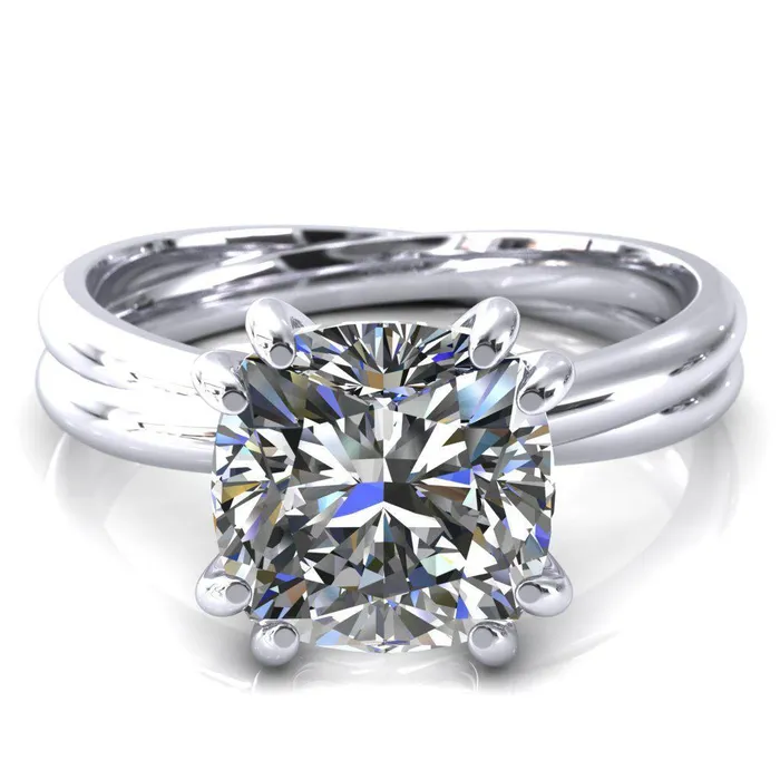 Fire Brilliance Rings Alyona Cushion Shaped Interwoven Band 4 Double Prong Ring