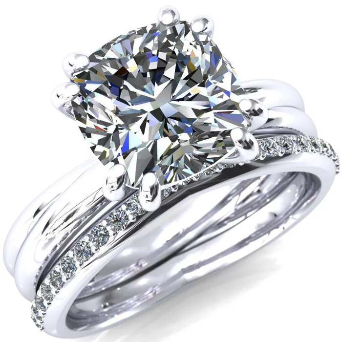 Fire Brilliance Rings Alyona Cushion Shaped Interwoven Band 4 Double Prong Ring
