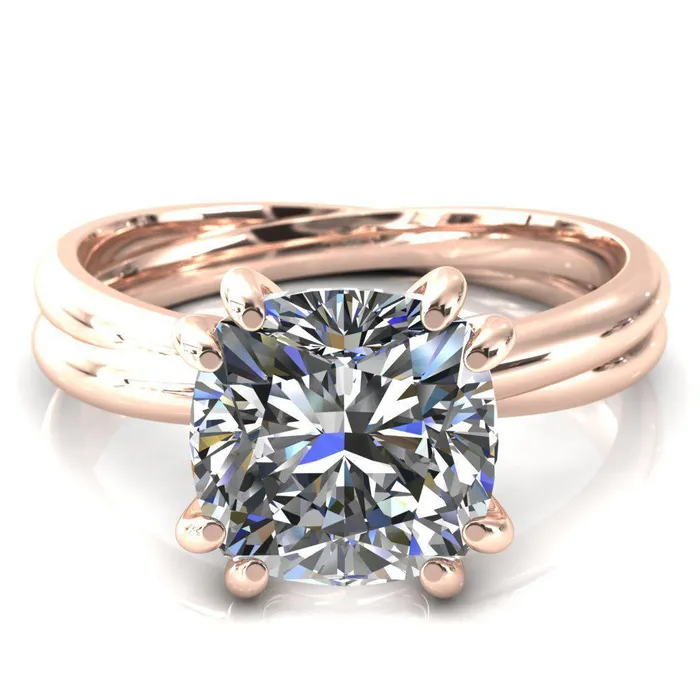 Fire Brilliance Rings Alyona Cushion Shaped Interwoven Band 4 Double Prong Ring