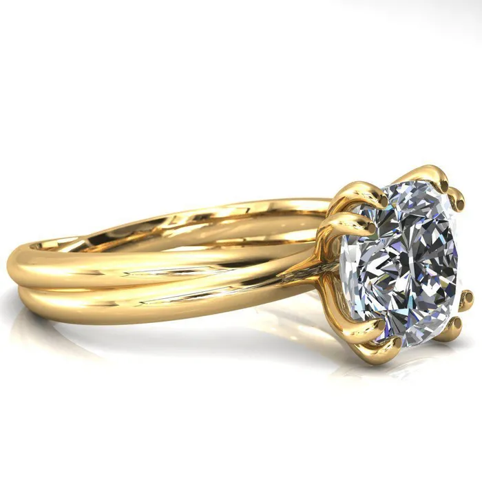 Fire Brilliance Rings Alyona Cushion Shaped Interwoven Band 4 Double Prong Ring