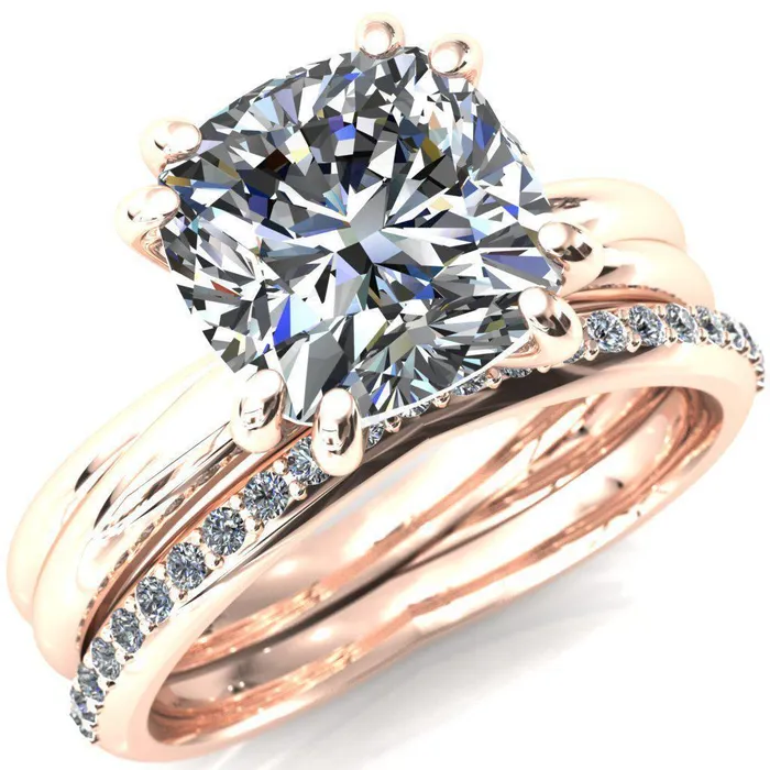 Fire Brilliance Rings Alyona Cushion Shaped Interwoven Band 4 Double Prong Ring