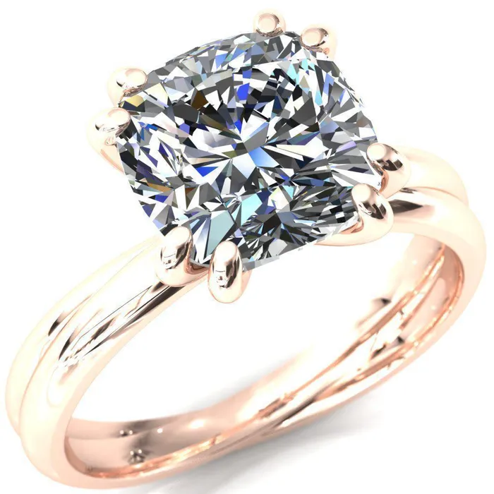 Fire Brilliance Rings Alyona Cushion Shaped Interwoven Band 4 Double Prong Ring
