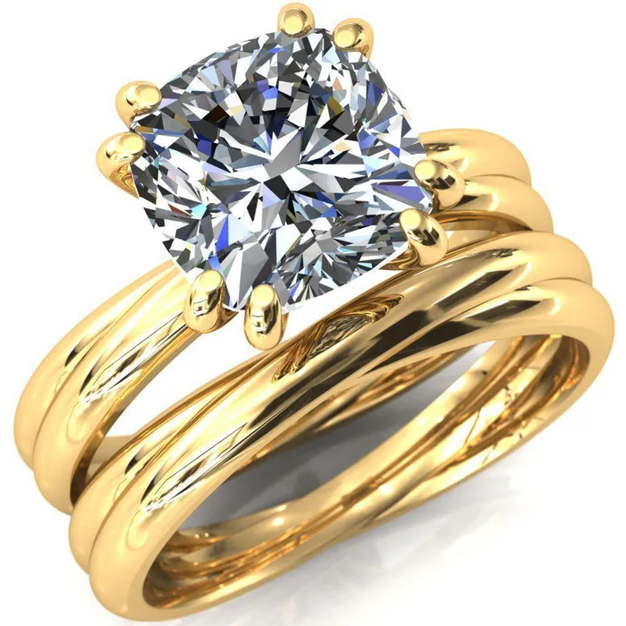 Fire Brilliance Rings Alyona Cushion Shaped Interwoven Band 4 Double Prong Ring