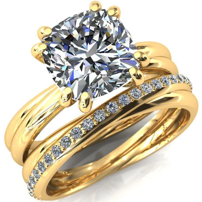 Fire Brilliance Rings Alyona Cushion Shaped Interwoven Band 4 Double Prong Ring
