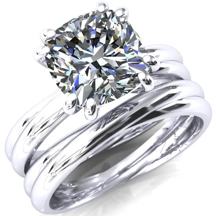 Fire Brilliance Rings Alyona Cushion Shaped Interwoven Band 4 Double Prong Ring