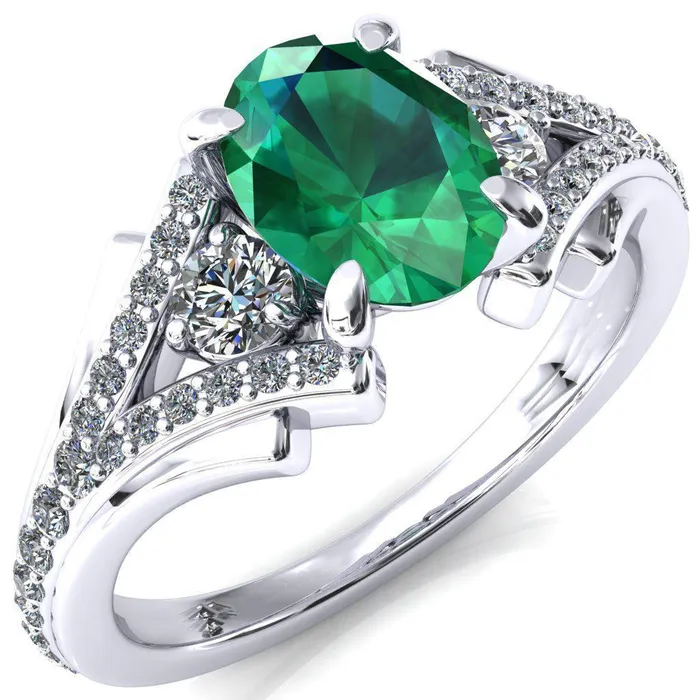 Fire Brilliance Rings Arietis Oval Emerald 4 Prong 34 Bead Split Shank Diamond Accent Ring Fire Brilliance Rings Arietis Oval Emerald 4 Prong 34 Bead Split Shank Diamond Accent Ring