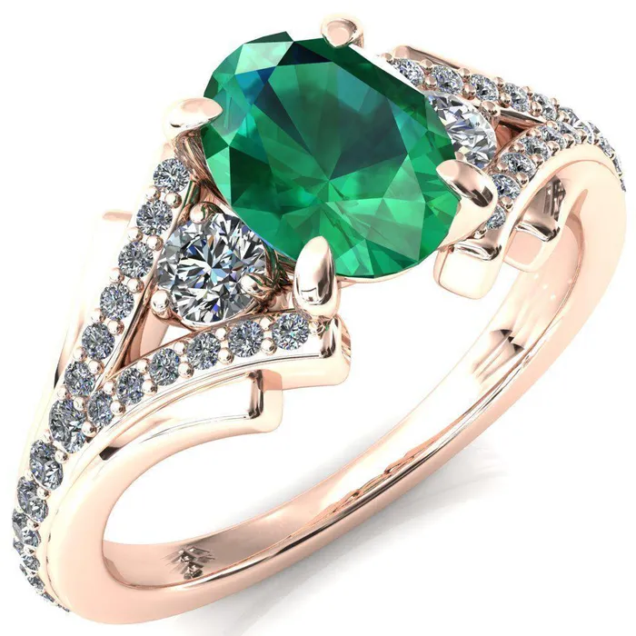 Fire Brilliance Rings Arietis Oval Emerald 4 Prong 34 Bead Split Shank Diamond Accent Ring