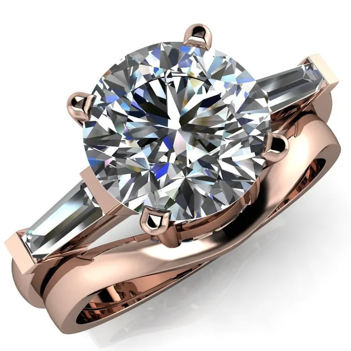Fire Brilliance Rings Belle Round Center Stone 4 Prong Side Diamond Baguette Ring Fire Brilliance Rings Belle Round Center Stone 4 Prong Side Diamond Baguette Ring