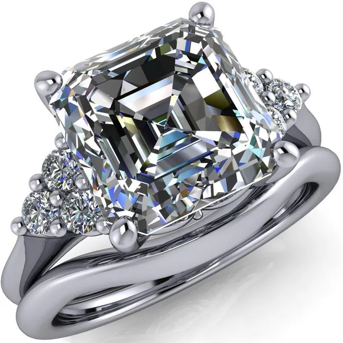 Fire Brilliance Rings Biddle Asscher Moissanite Trio Side Diamonds Engagement Ring Fire Brilliance Rings Biddle Asscher Moissanite Trio Side Diamonds Engagement Ring