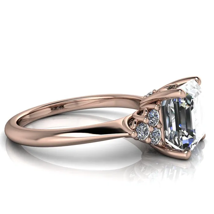 Fire Brilliance Rings Biddle Asscher Moissanite Trio Side Diamonds Engagement Ring