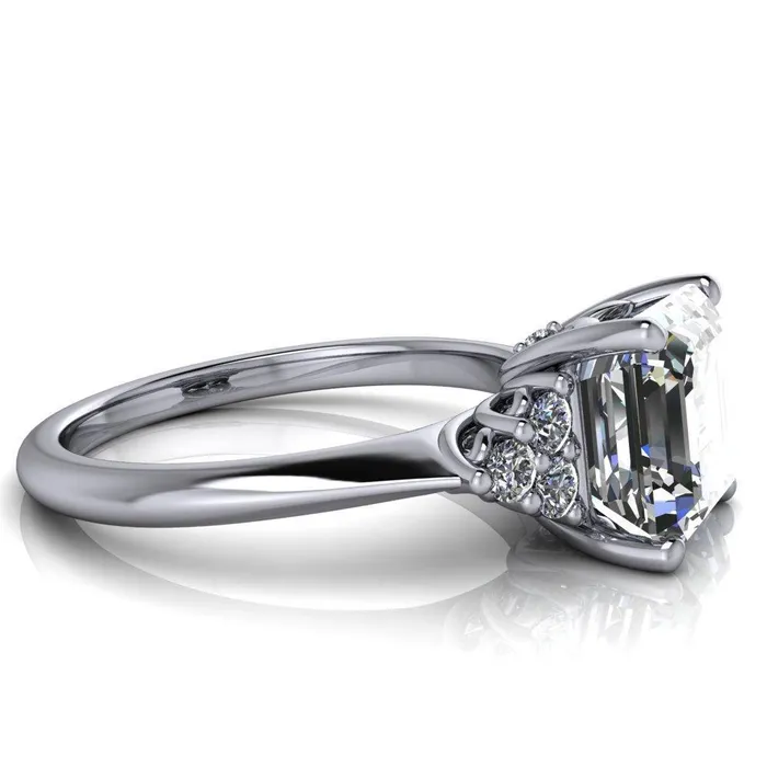 Fire Brilliance Rings Biddle Asscher Moissanite Trio Side Diamonds Engagement Ring