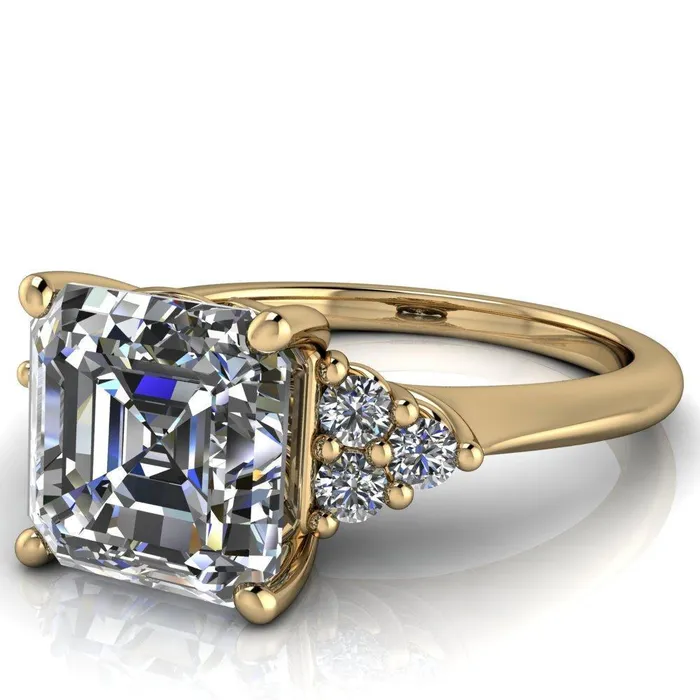 Fire Brilliance Rings Biddle Asscher Moissanite Trio Side Diamonds Engagement Ring