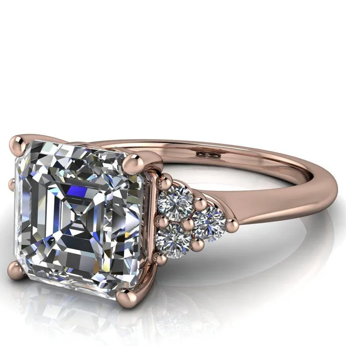 Fire Brilliance Rings Biddle Asscher Moissanite Trio Side Diamonds Engagement Ring