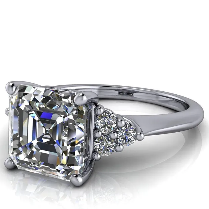 Fire Brilliance Rings Biddle Asscher Moissanite Trio Side Diamonds Engagement Ring