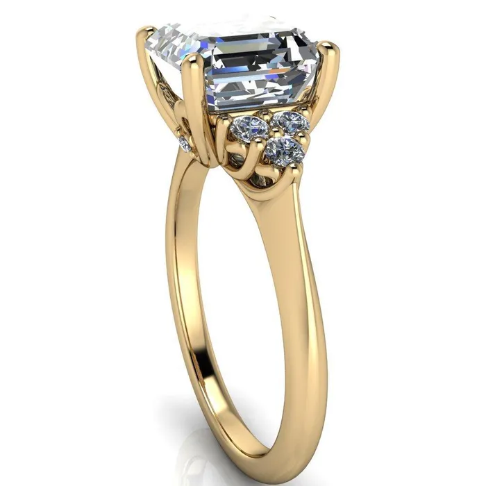 Fire Brilliance Rings Biddle Asscher Moissanite Trio Side Diamonds Engagement Ring
