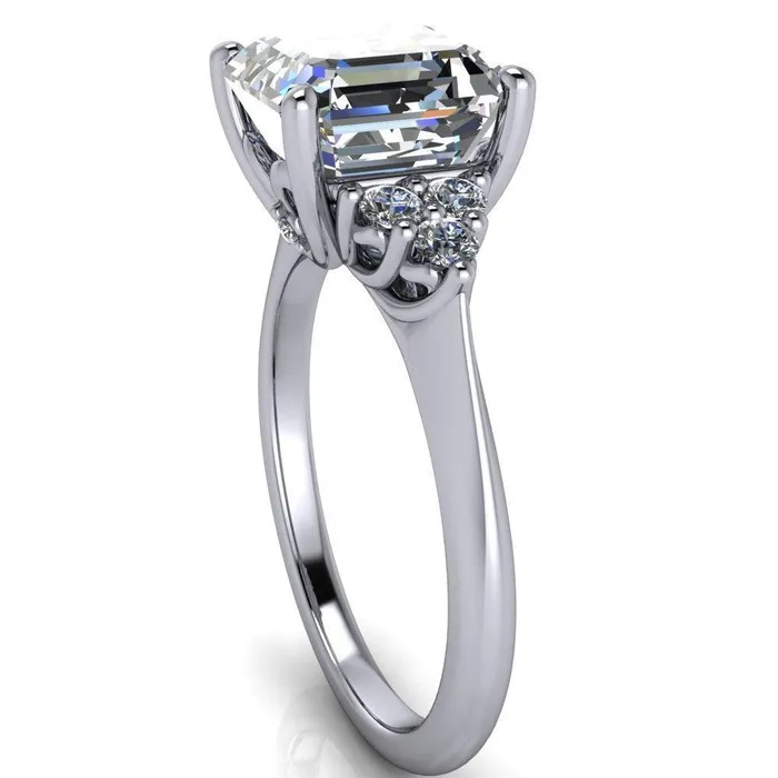 Fire Brilliance Rings Biddle Asscher Moissanite Trio Side Diamonds Engagement Ring