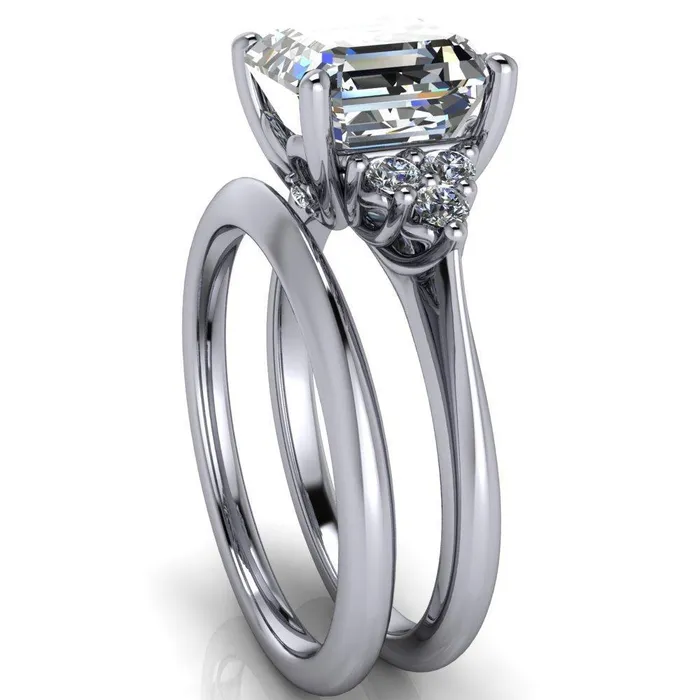 Fire Brilliance Rings Biddle Asscher Moissanite Trio Side Diamonds Engagement Ring