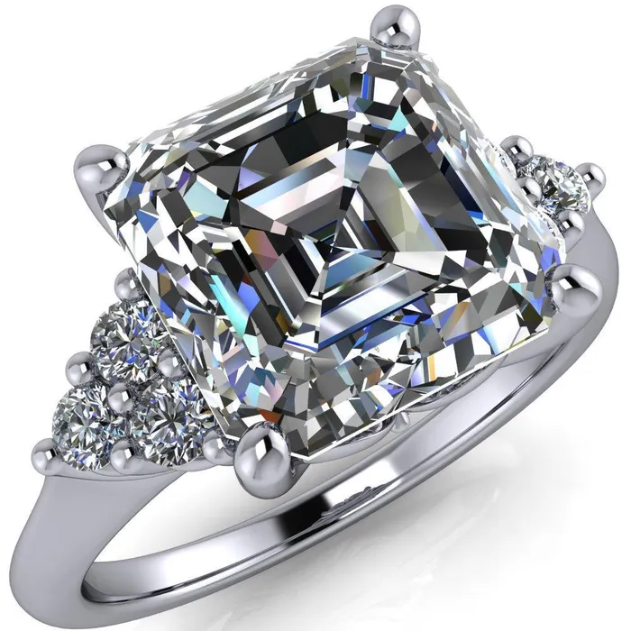 Fire Brilliance Rings Biddle Asscher Moissanite Trio Side Diamonds Engagement Ring