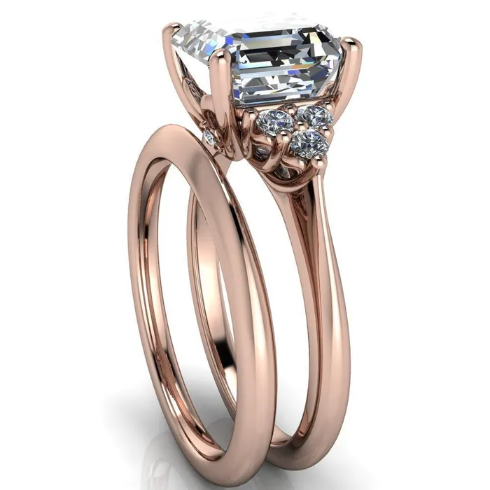 Fire Brilliance Rings Biddle Asscher Moissanite Trio Side Diamonds Engagement Ring