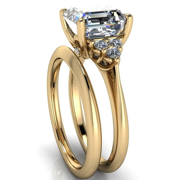 Fire Brilliance Rings Biddle Asscher Moissanite Trio Side Diamonds Engagement Ring