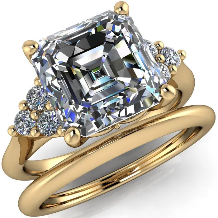 Fire Brilliance Rings Biddle Asscher Moissanite Trio Side Diamonds Engagement Ring