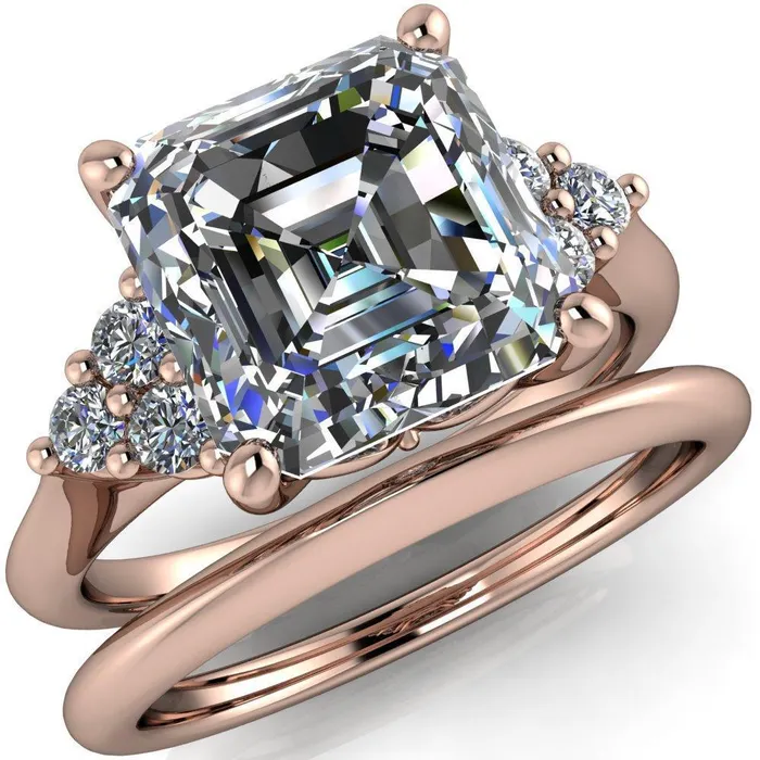 Fire Brilliance Rings Biddle Asscher Moissanite Trio Side Diamonds Engagement Ring