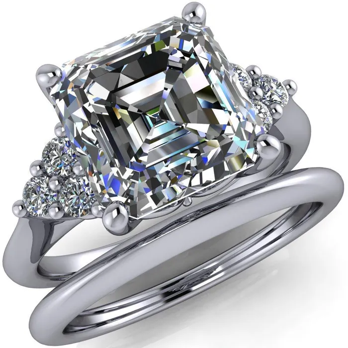Fire Brilliance Rings Biddle Asscher Moissanite Trio Side Diamonds Engagement Ring
