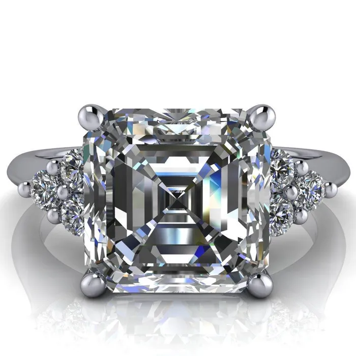 Fire Brilliance Rings Biddle Asscher Moissanite Trio Side Diamonds Engagement Ring