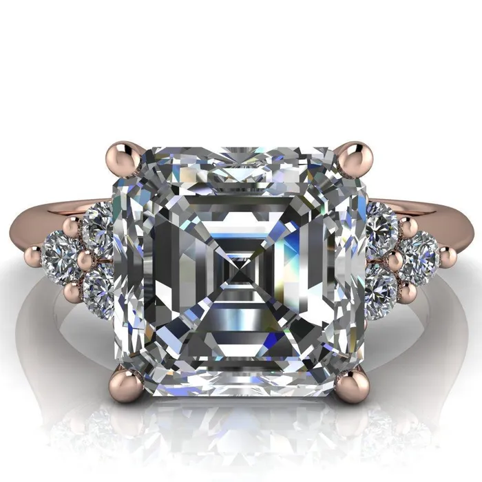 Fire Brilliance Rings Biddle Asscher Moissanite Trio Side Diamonds Engagement Ring