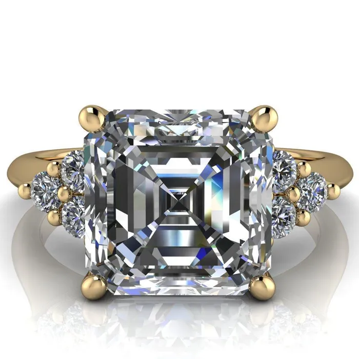 Fire Brilliance Rings Biddle Asscher Moissanite Trio Side Diamonds Engagement Ring