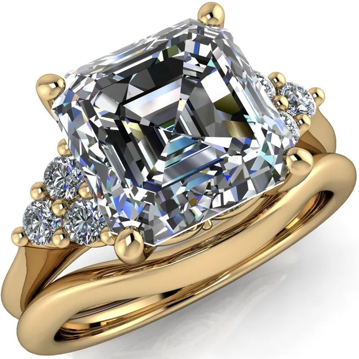 Fire Brilliance Rings Biddle Asscher Moissanite Trio Side Diamonds Engagement Ring