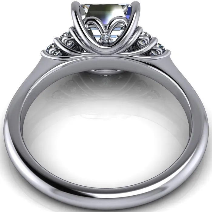 Fire Brilliance Rings Biddle Asscher Moissanite Trio Side Diamonds Engagement Ring