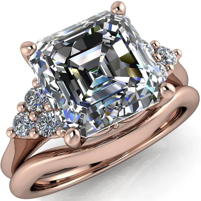 Fire Brilliance Rings Biddle Asscher Moissanite Trio Side Diamonds Engagement Ring