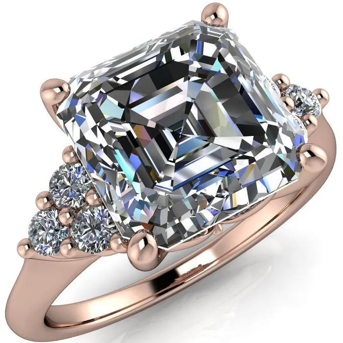 Fire Brilliance Rings Biddle Asscher Moissanite Trio Side Diamonds Engagement Ring