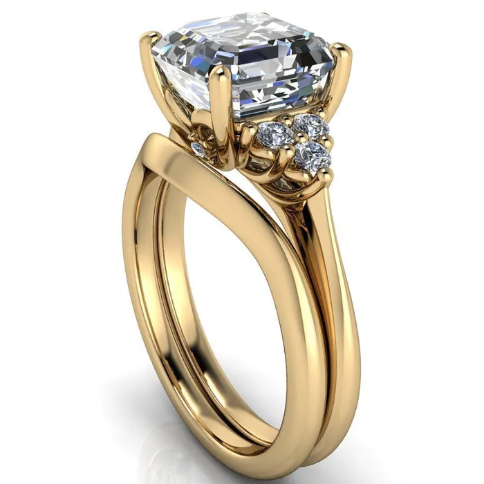 Fire Brilliance Rings Biddle Asscher Moissanite Trio Side Diamonds Engagement Ring