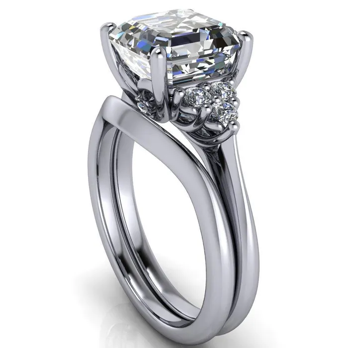 Fire Brilliance Rings Biddle Asscher Moissanite Trio Side Diamonds Engagement Ring