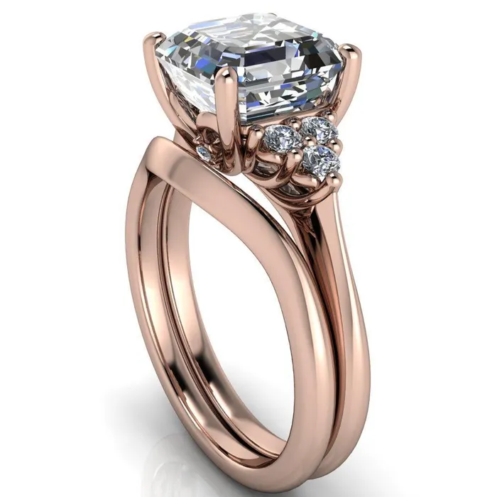 Fire Brilliance Rings Biddle Asscher Moissanite Trio Side Diamonds Engagement Ring