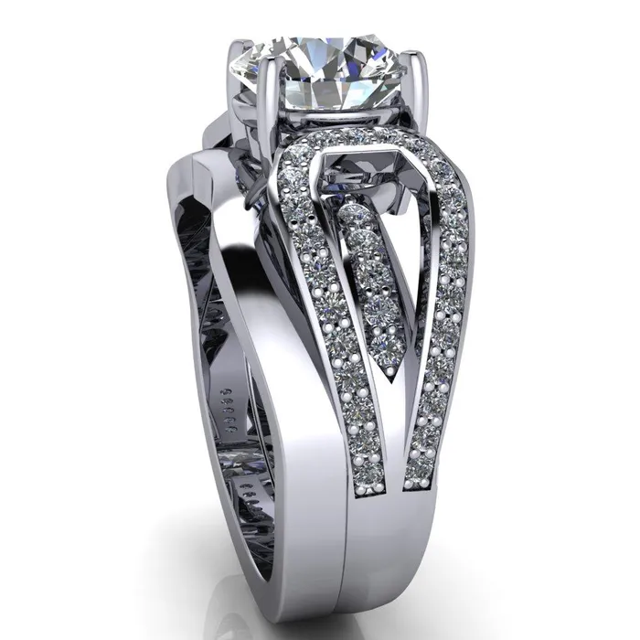 Fire Brilliance Rings Brenda Round Center Stone Split Shank Diamond Channel Under Bezel Engagement Ring
