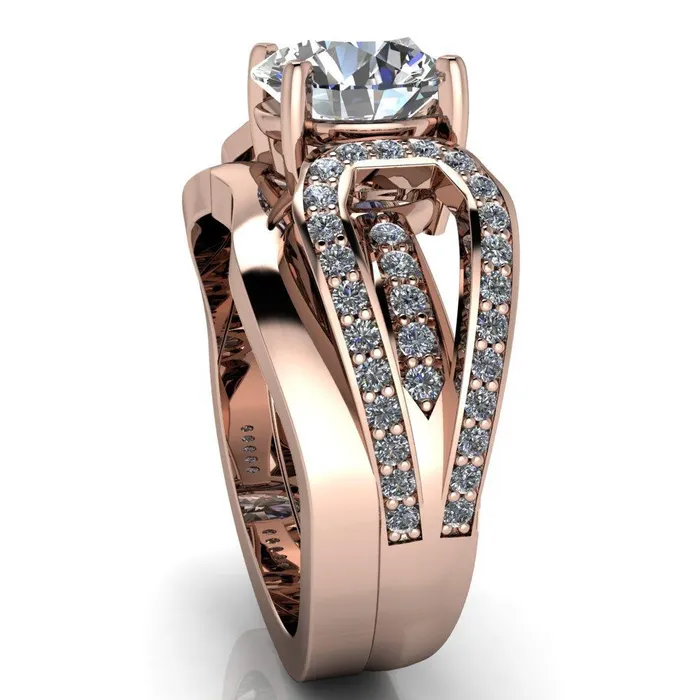 Fire Brilliance Rings Brenda Round Center Stone Split Shank Diamond Channel Under Bezel Engagement Ring
