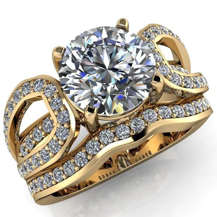 Fire Brilliance Rings Brenda Round Center Stone Split Shank Diamond Channel Under Bezel Engagement Ring