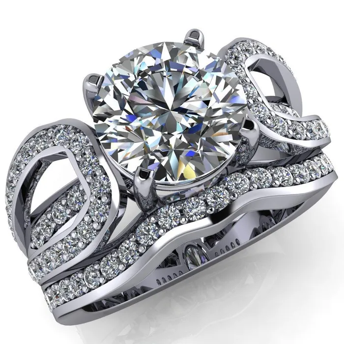 Fire Brilliance Rings Brenda Round Center Stone Split Shank Diamond Channel Under Bezel Engagement Ring