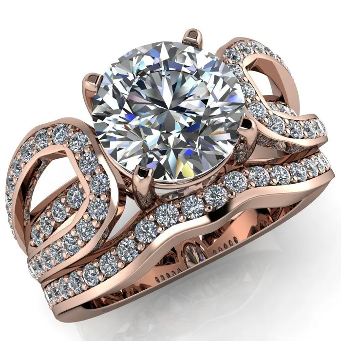 Fire Brilliance Rings Brenda Round Center Stone Split Shank Diamond Channel Under Bezel Engagement Ring