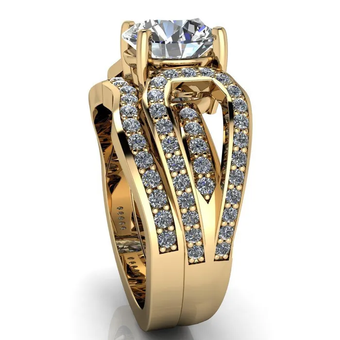 Fire Brilliance Rings Brenda Round Center Stone Split Shank Diamond Channel Under Bezel Engagement Ring