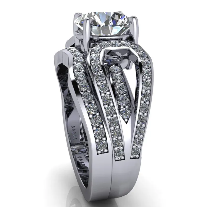 Fire Brilliance Rings Brenda Round Center Stone Split Shank Diamond Channel Under Bezel Engagement Ring