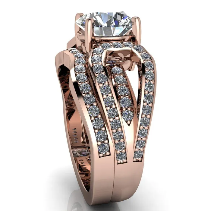 Fire Brilliance Rings Brenda Round Center Stone Split Shank Diamond Channel Under Bezel Engagement Ring