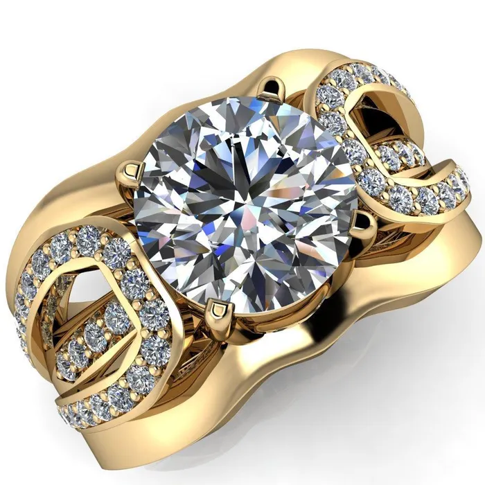 Fire Brilliance Rings Brenda Round Center Stone Split Shank Diamond Channel Under Bezel Engagement Ring
