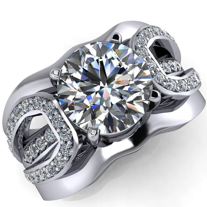 Fire Brilliance Rings Brenda Round Center Stone Split Shank Diamond Channel Under Bezel Engagement Ring