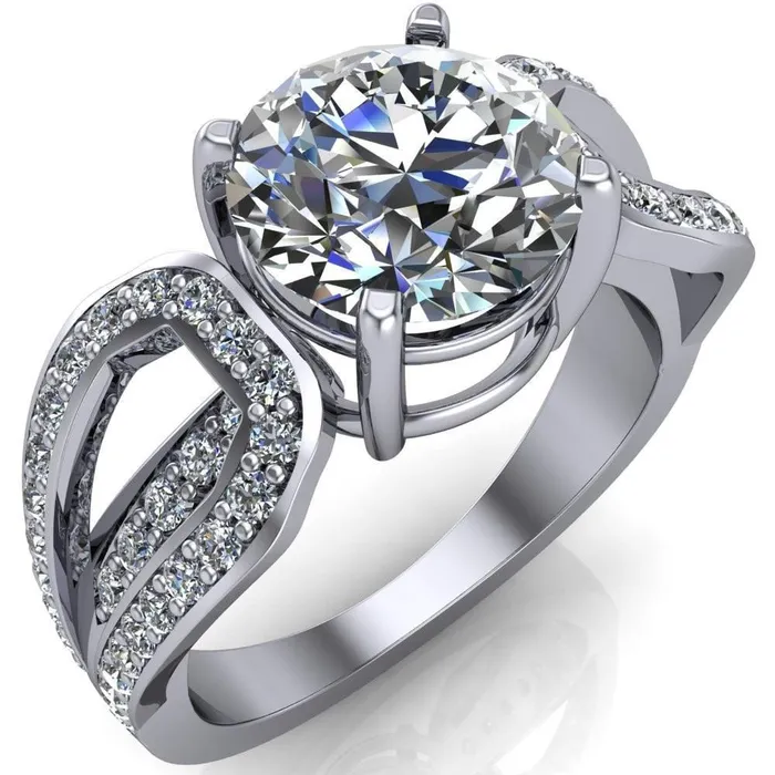 Fire Brilliance Rings Brenda Round Center Stone Split Shank Diamond Channel Under Bezel Engagement Ring
