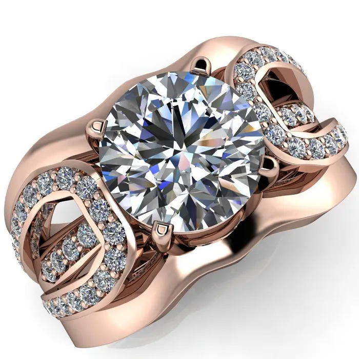 Fire Brilliance Rings Brenda Round Center Stone Split Shank Diamond Channel Under Bezel Engagement Ring