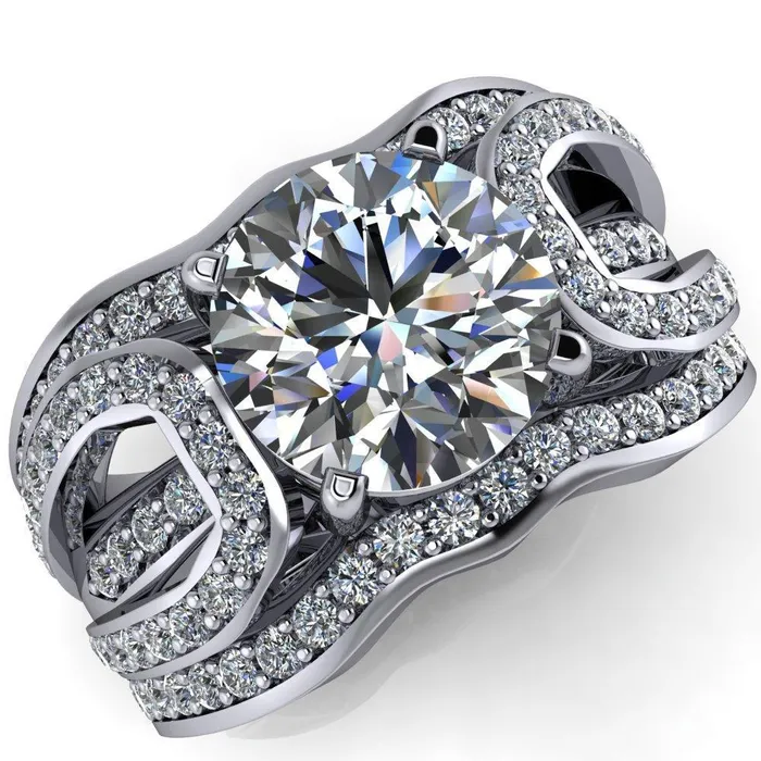 Fire Brilliance Rings Brenda Round Center Stone Split Shank Diamond Channel Under Bezel Engagement Ring